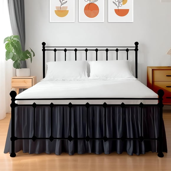 Shreem Linen Jupe de Lit à Volants avec Coins Fendus, Style Froncé, 100 % Microfibre, Retombée de 21 Pouces, Jupe de Lit à Volants avec Plateforme, RV Très Grand, Gris Foncé