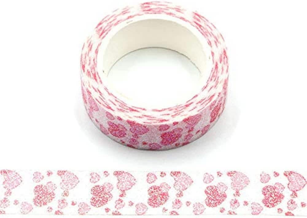 Syntego White with Rose Gold Foil Hearts Washi Tape Decorative Masking Stick on Trim 15mm x 10 Meters