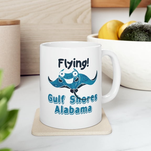 Gulf Shores 11 oz Coffee Mug - Flying Rays White Ceramic Gift