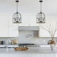 thumbnail image 5 of Kira Home Enslow 17" 3-Light Farmhouse Pendant Light, Bird Cage Design, Gray Oak Wood Style + Sandblasted Black Finish, 5 of 7