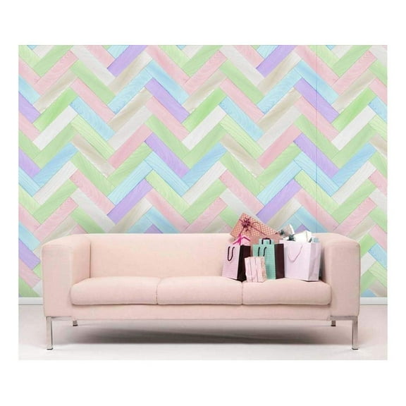 wall26 - Colorful Pastel Zig Zag Chevron Wood Textured Paneling - Wall Mural Wallpaper, Removable Wallpaper, Home Decor - 66x96 inches
