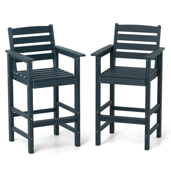 Spaco Patio HDPE Adirondack Bar Chairs Set of 2 with Wide Armrests, Seating & Patio Chair for Outdoor as Garden, Yard, Navy