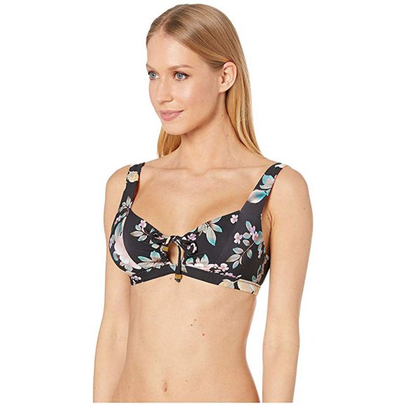 Becca Floral Print Tie-Front Bralette Bikini Top Women’s Swimsuit, Medium, Multi