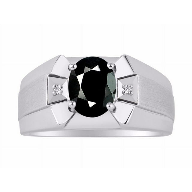 RYLOS Men's Rings 14K White Gold Rings Classic Designer 9X7MM Oval Gemstone & Sparkling Diamond Ring Onyx October Birthstone Ring Size 12