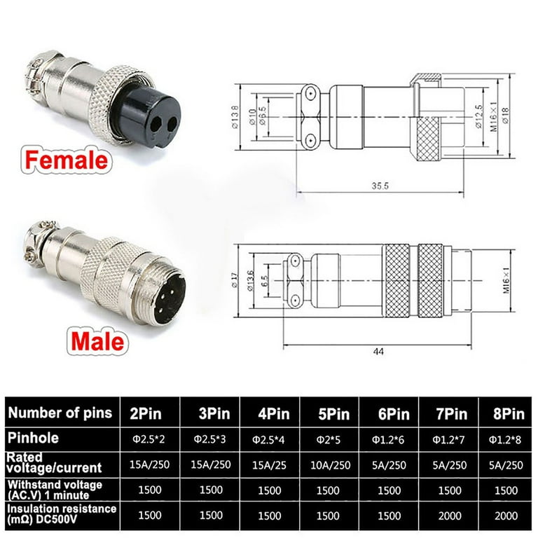 Gx16 2Pin/3/4/5/6/7/8Pin Aviation Plug Male&Female Metal