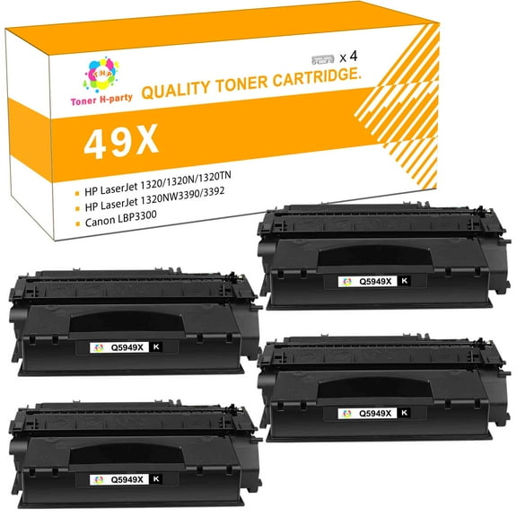 Toner H-Party 4-Pack Compatible Toner Cartridge for HP 49X Q5949X Work with 1160 1320 1320n 3390 3392 P2015n P2014 M2727nf MFP Printer Ink (Black)