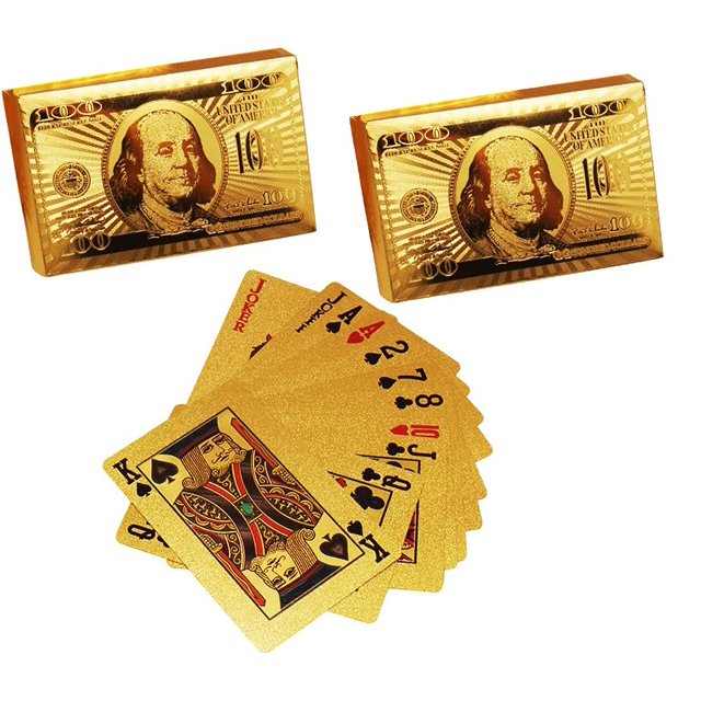 Shipease Waterproof Gold Plated Poker Playing Magic Cards Gold Pack Of 2 For Adult - Classic Pvc Poker Table | Playing Cards Are Highly Durable & Long-Lasting | Use For Party & Game