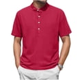 thumbnail image 2 of Dolkfu Summer Shirt Mens Henley Cotton T Shirt Button Band Collar Short Sleeve Red Men T Shirts XXL, 2 of 7