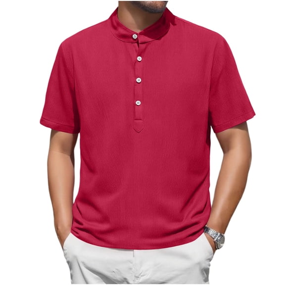 Men's Short Sleeve Henley Shirts Cotton Linen Blend Casual Button Tee Summer Lightweight Tops 2026 Casual T Shirts For Men