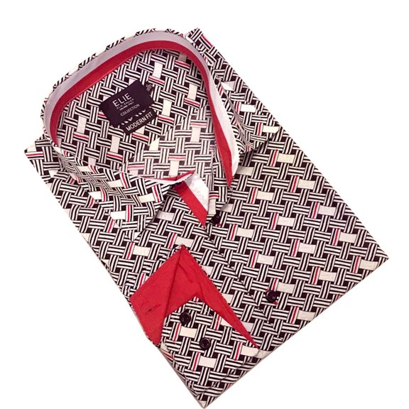 Elie Balleh Blue Basket Weave Boy's Dress Casual Button Down Shirt