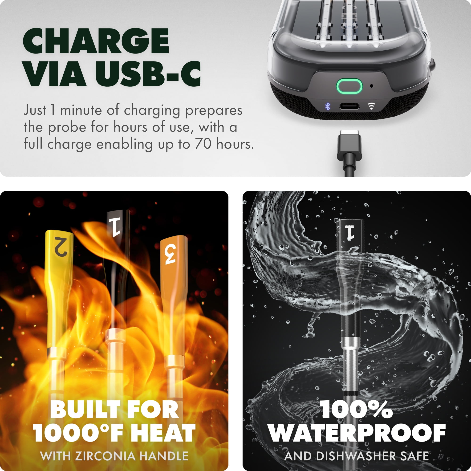 iQ Sense by CHEF iQ Smart Wireless Meat Thermometer, WiFi Unlimited Range, 5 Sensors, 3 Ultra-Thin Probes - 2025 Version, Gen 3
