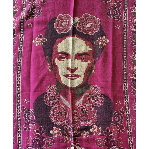Mexican Pashmina Shawl Scarf Wrap Artist Frida Kahlo Pink Fuchsia Reversible New