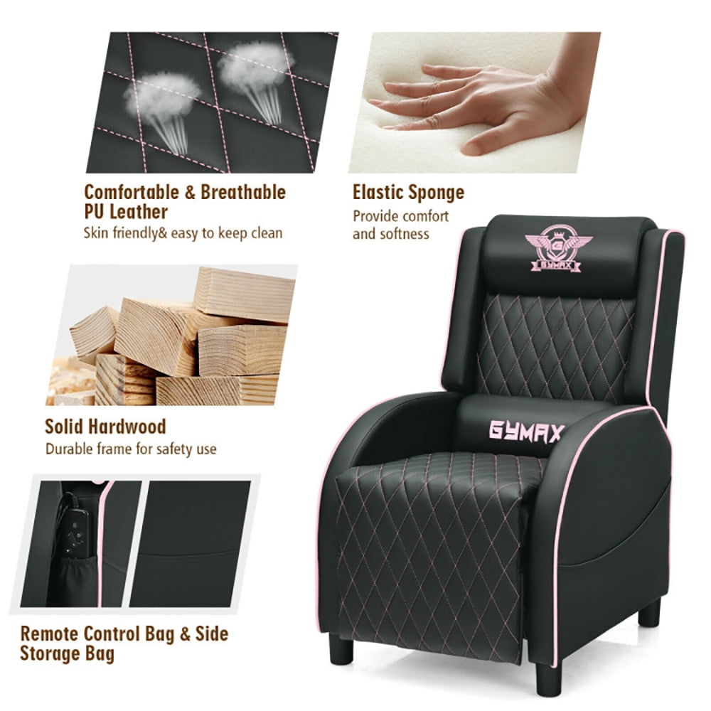 Finihen Massage Recliner Chair, Massage Gaming Recliner Chair with Headrest and Adjustable Backrest, for Home Theater, Pink Finihen Massage Recliner Chair, Massage Gaming Recliner Chair with Headrest and Adjustable Backrest, for Home Theater, Pink