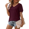 thumbnail image 2 of WEAIXIMIUNG T Shirts for Women V Neck Long Womens Casual Solid Color T Shirt V Neck Chiffon Short Sleeve Top, 2 of 8