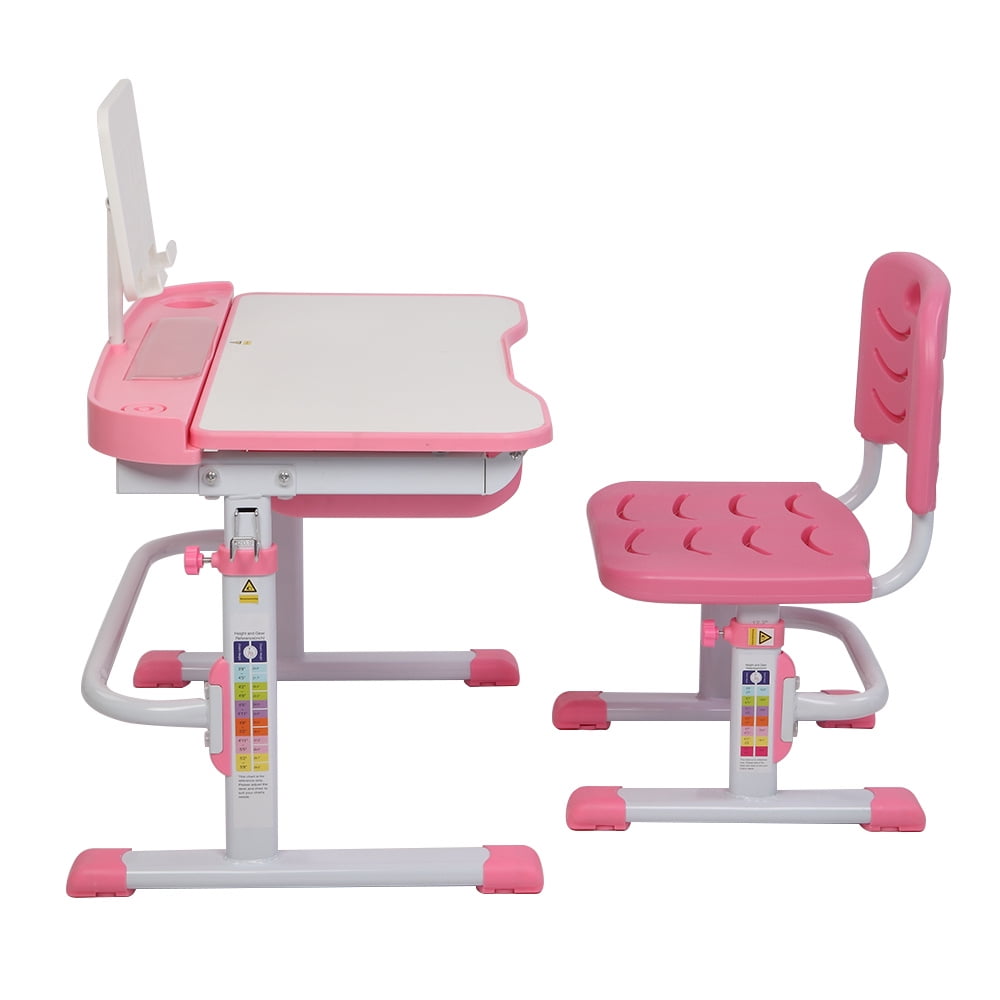 Kepooman Lifting Children Desk, Can Tilt Learning Table and Chairs Set with Reading Stand, Pink Kepooman Lifting Children Desk, Can Tilt Learning Table and Chairs Set with Reading Stand, Pink