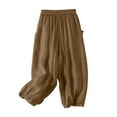 thumbnail image 4 of hotojiny Women's Capri Pants Flowy Elastic Waist Linen Pants Pleated Cinch Bottom Loose Casual Cropped Trouser with Pockets, 4 of 7