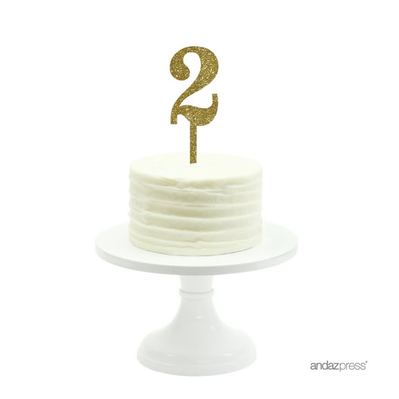 Gold Glitter  Number 2 Acrylic Birthday Cake Topper