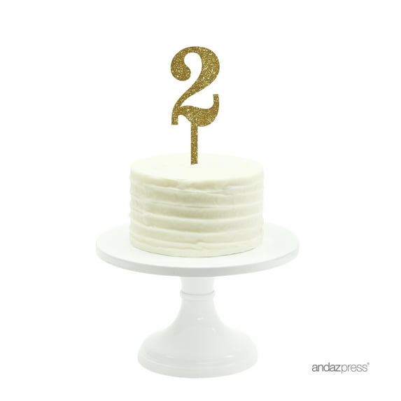 Gold Glitter Number 2 Acrylic Birthday Cake Topper