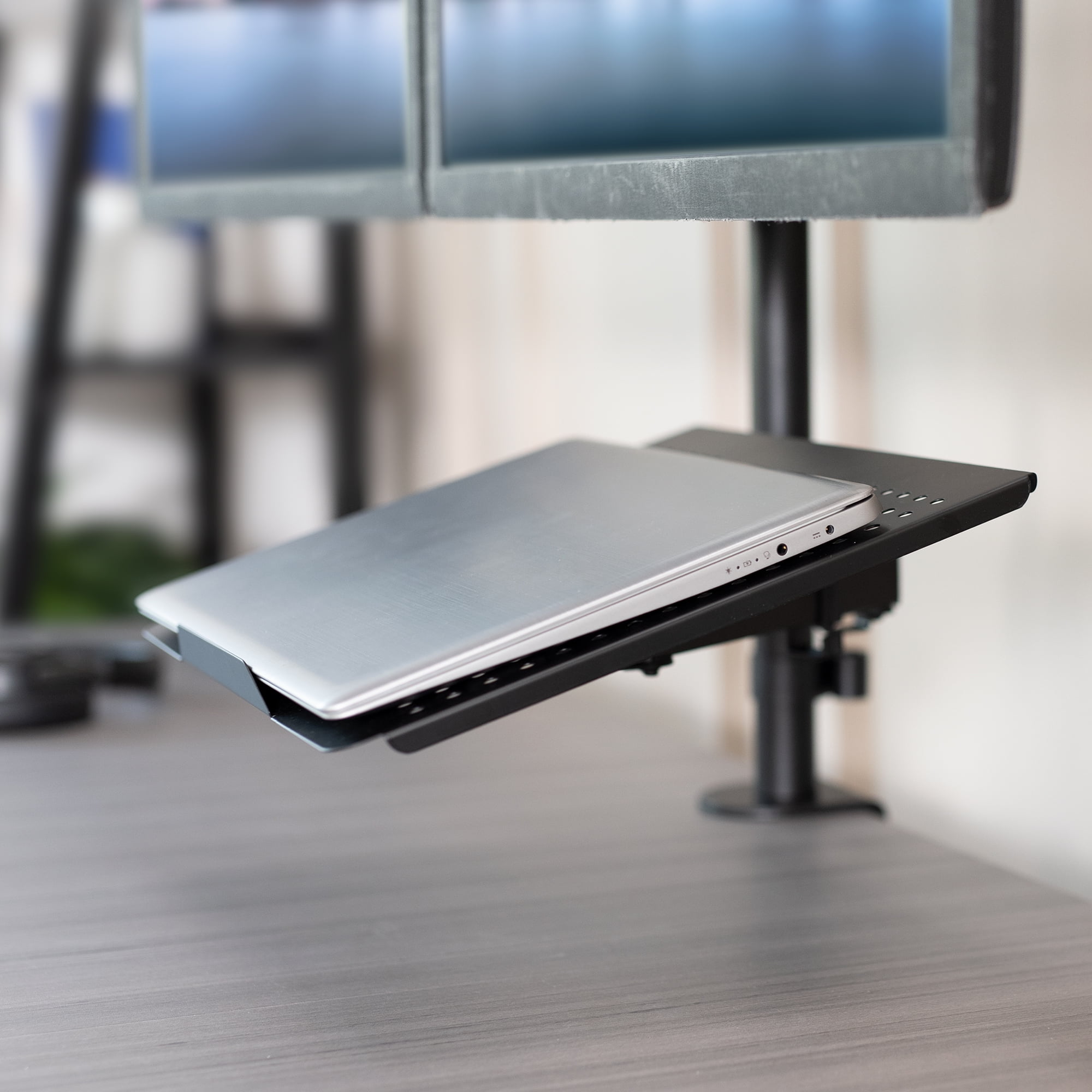 VIVO Dual 13" to 27" Monitor Mount with Laptop Holder, Tall Adjustable Stand