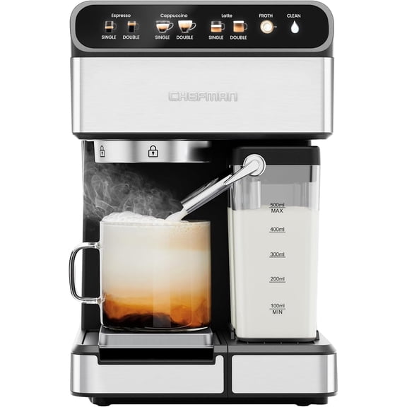 (Open Box) Chefman RJ54-I-SV-AM CafeMaster Pro Espresso Machine w/ Milk Frother for Cappuccinos & Lattes - Stainless Steel