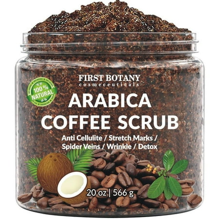 100% Natural Arabica Coffee Scrub with Organic Coffee, Coconut and Shea Butter - Best Acne, Anti Cellulite and Stretch Mark treatment, Spider Vein Therapy for Varicose Veins & Eczema (20 (Best Cellulite Reducing Cream)