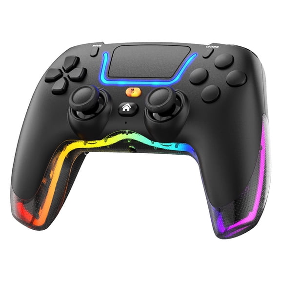 ERFKJE Wireless Controller Compatible with P5/P5 Slim/P5 Pro/PC,Replacement Wireless Gamepad Joystick with 7-Color RGB LED,1000mAh Rechargeable Battery,Programmable Buttons,Dual Vibration,Black