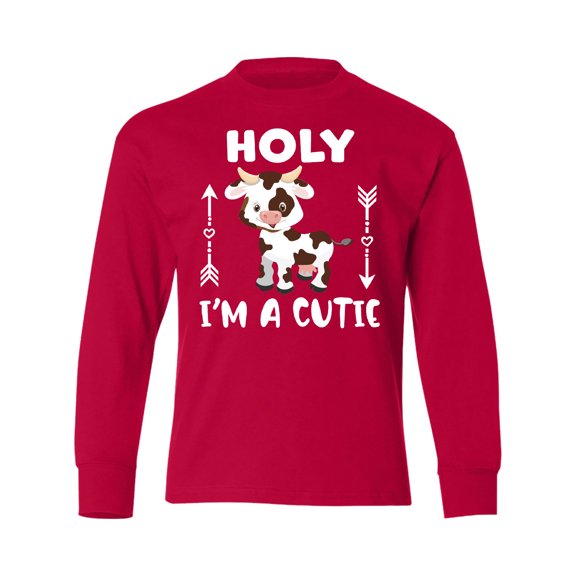 Inktastic I'm a Cutie White and Brown Holstein Cow with Arrows Long Sleeve Youth T-Shirt