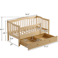 thumbnail image 6 of SESSLIFE Wood Toddler Day Bed with 2 Pull-Out Drawers, Kid Bed Frame with Fence Railings, No Box Spring Needed, Solid Wood Slats Supported Daybed for Toddler (Natural), 6 of 6