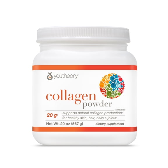 Youtheory Collagen Peptides Powder, Promotes Hair, Nail, Skin, and Joint Health, Unflavoured, 20 OZ
