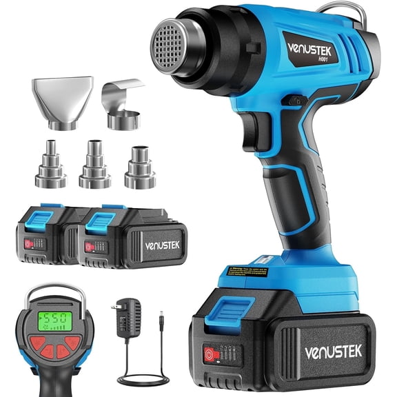 20V Cordless Heat Gun with 2 x 4.0Ah Batteries (122℉–1022℉) Fast-Heating Hot Air Gun Kit with Screen Display Variable Temperature Wind Speed, Portable Heat Gun for Shrink Tubing Vinyl Wrap