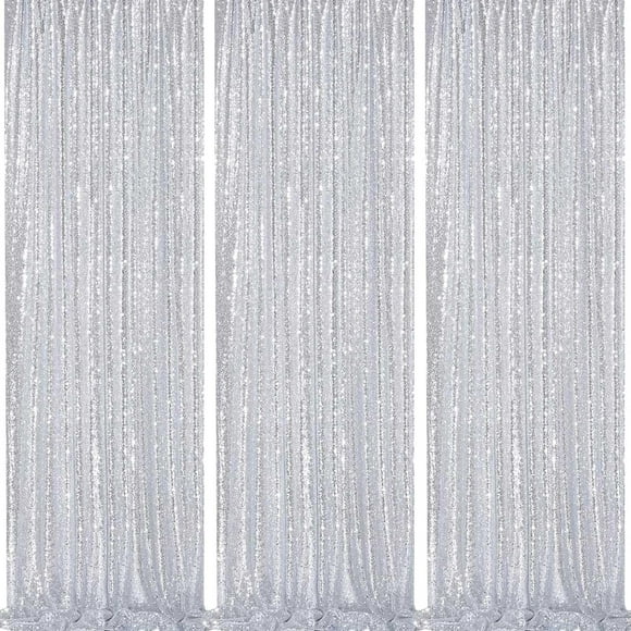 Cortina Backdrop Queen Dream con lentejuelas plateadas, paquete de 3 unidades, 61 x 244 cm