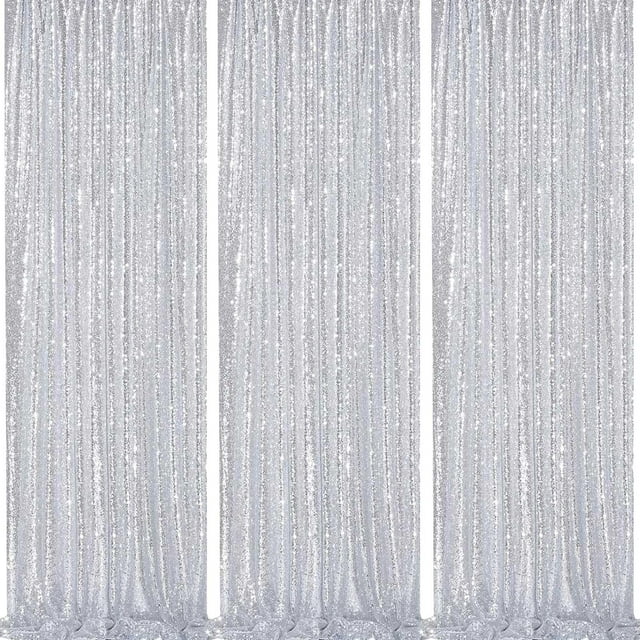 Cortina Backdrop Queen Dream con lentejuelas plateadas, paquete de 3 unidades, 61 x 244 cm
