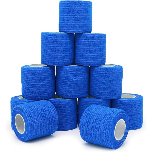 12 Rolls Self Adhesive Bandage Wrap,Elastic Athletic Tape,Self Stick Bandage Tape,Vet Wrap, Wrap for Wrist,Feet,2" x 5 Yards - Blue