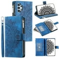 thumbnail image 1 of ELEHOLD for Samsung Galaxy A32 5G Wallet Case Embossed Pattern PU Leather Card Slots Zipper Pocket Stand Function Magnetic Clasp Lanyard Adjustable Shoulder Strap,Blue, 1 of 7