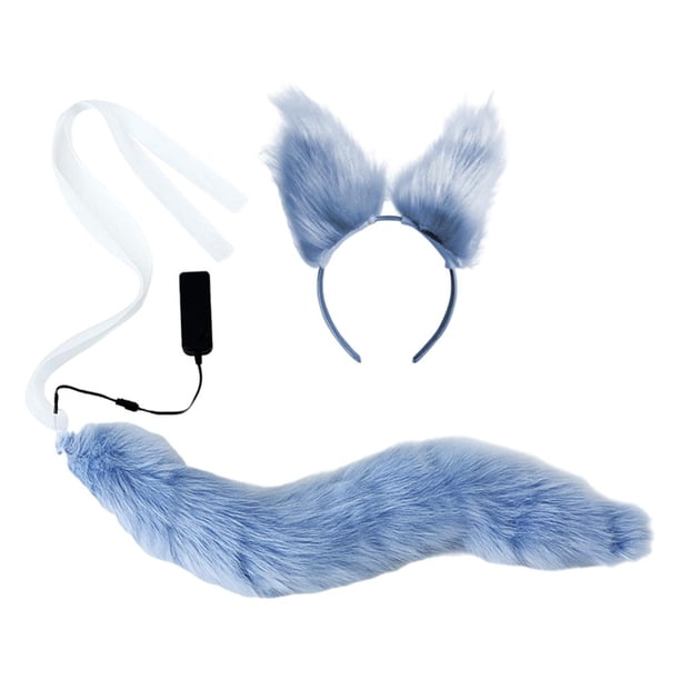 Juego de disfraces jinwen Orejas y Cola LED Luminoso Fantasía Azul