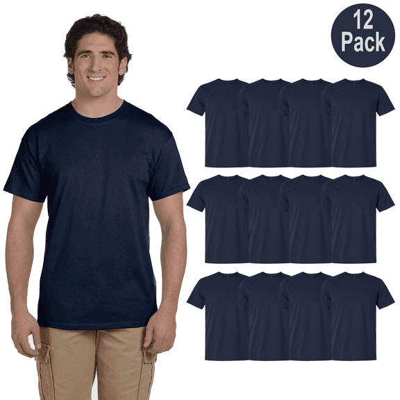 Gildan Men’s Crew Neck Light Cotton T-Shirt, Short Sleeve Modern Classic Fit Tee, Navy, S, 12 Pack