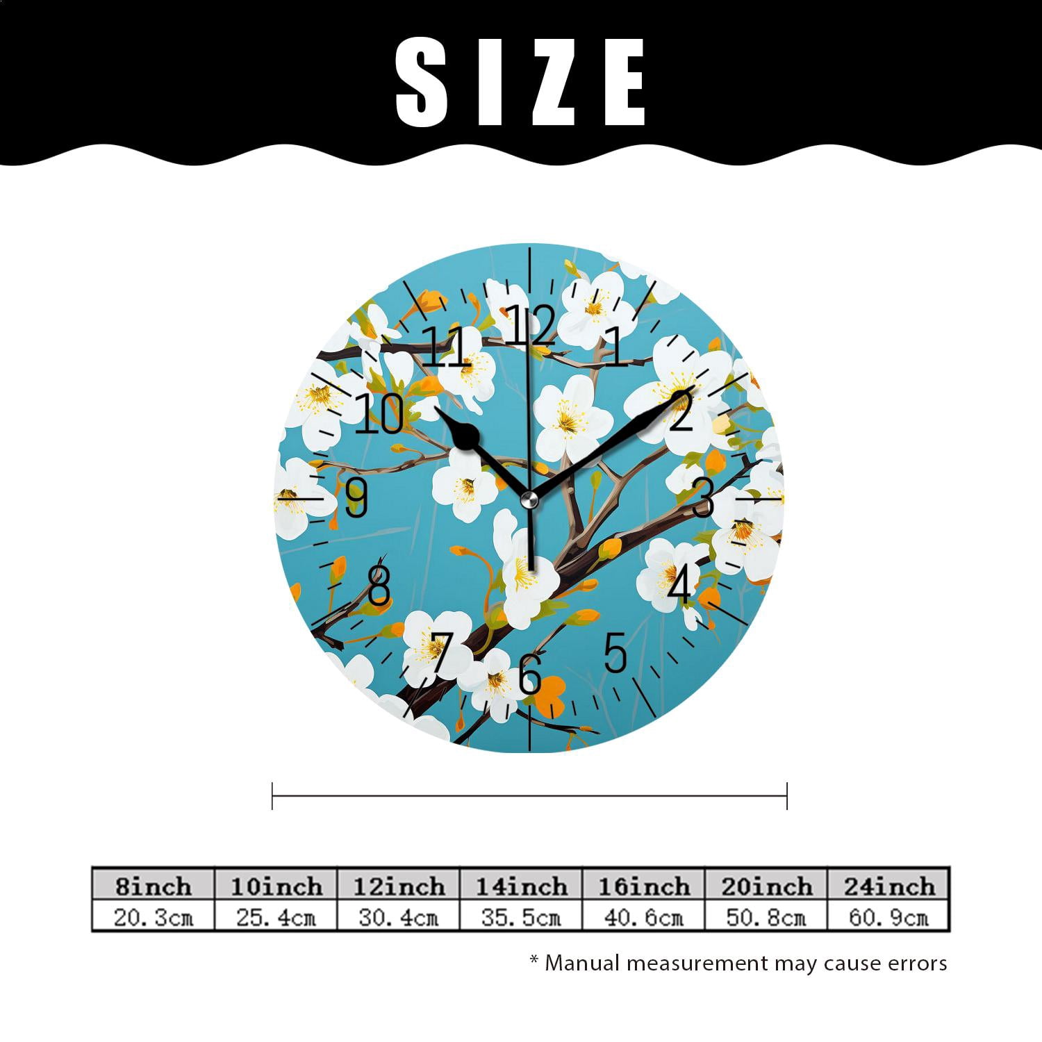 10 Inch Wall Clock Battery Operated Silent Clock Decorative for Office, Kitchen, Outdoor, Living Room，Beige Flowers Picture