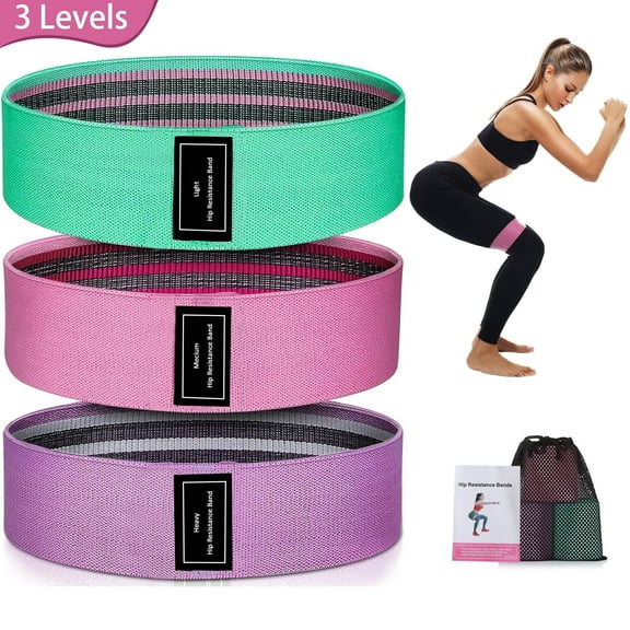 cyrico 3pack Fabric Resistance Bands, 3 Levels Exercise Bands for Legs and Butt, Stretch Bands for Squat Glute Hip Training