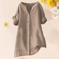 thumbnail image 6 of tasrioml Women Shirt V-neck Short Sleeve Buttons Placket Shirt Tops Solid Color Loose Fit Casual Blouse Daily Wear, 6 of 8
