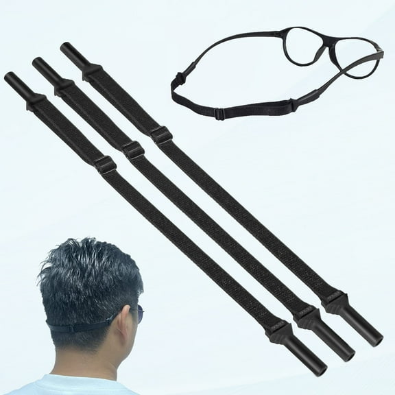 Eyeglass Straps, 3 piece adjustable eyeglass straps for kids, women, men. Tailless glasses holder, safe and non-slip. Eyeglass frame strap(black)