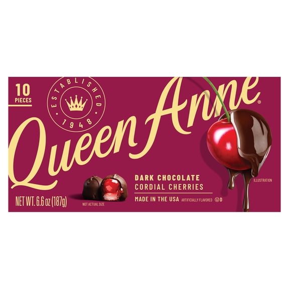 Queen Anne Dark Chocolate Cordial Cherries, 6.6 oz Box, 10 Pieces