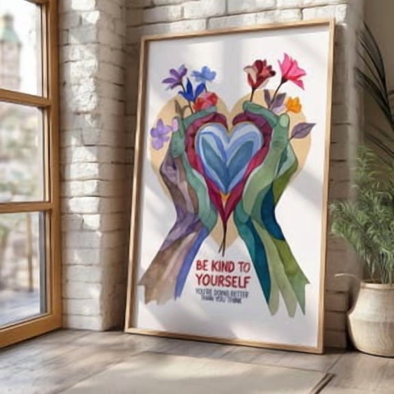 Be Kind To Yourself Watercolor Poster, 8x12 UNFRAMED