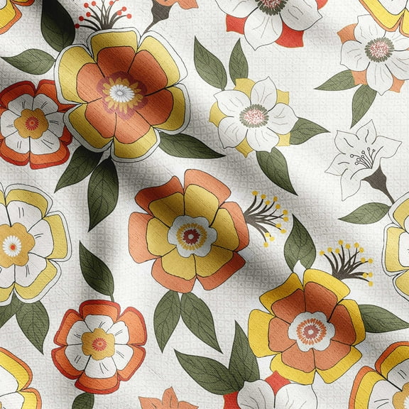 Soimoi Bird & Flowers Print, Silk Fabric, Decor Sewing Fabric by The Yard 42 Inch Wide,Decorative Fabric for Shirts Suits Ties, Yellow & Green