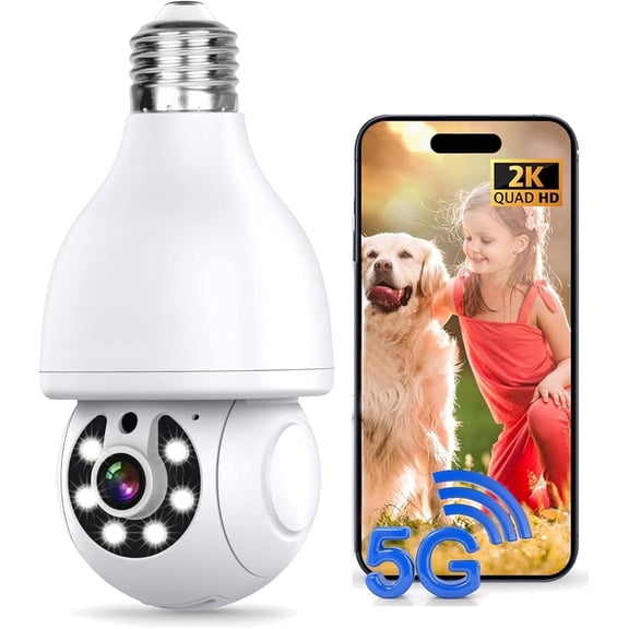 GBIUT 2K Light Bulb Security Camera, 5G&2.4G WiFi Security Cameras Wireless Outdoor Indoor, 360° Bulb Cameras for Home Security, Motion Detection and Alarm, Two-Way Talk, Color Night Vision