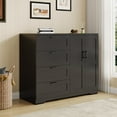 thumbnail image 3 of Commode Garde-Robe Moderne en Bois – 4 Tiroirs, Doubles Portes, Tringle, Armoire de Rangement – Organisateur de Garde-Robe de Chambre Robuste avec Poignées en Métal, Anti-Basculement – Grain de Bois Noir, 3 of 7