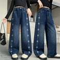thumbnail image 6 of Shadoumai Wide Leg Jeans for Girls Kids Baggy Jeans Y2K Elastic Waist Pants Casual Loose Denim Pants with Pockets Comfy Trousers, 6 of 9