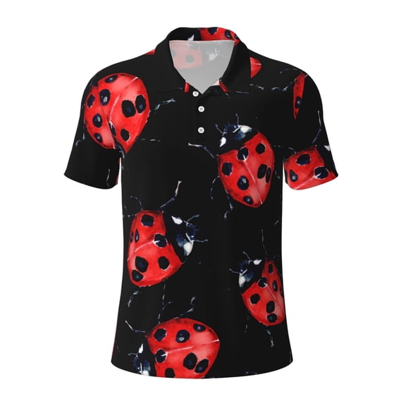 Kuqiui Mens Golf Polo Shirt Dry Fit Performance Sport Short Sleeve Golf Polo Shirts for Men-Beautiful Red Ladybug