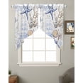 thumbnail image 2 of Blue Brown Coastal Swag Valances for Windows, Summer Beach Nautical Coral Starfish Rod Pocket Sheer Valances for Small Windows, Swag Toppers Light Filtering for Kitchen Living Room 2 Panels 28''x36'', 2 of 6