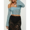 thumbnail image 2 of FEORJGP Women’s Sexy Lace Patchwork Crop Tops Long Sleeve T-Shirts Off Shoulder Shirt Slim Fit Floral Blouses Ladies Summer Casual Clothes Streetwear for Party Bar Clubwear, 2 of 6