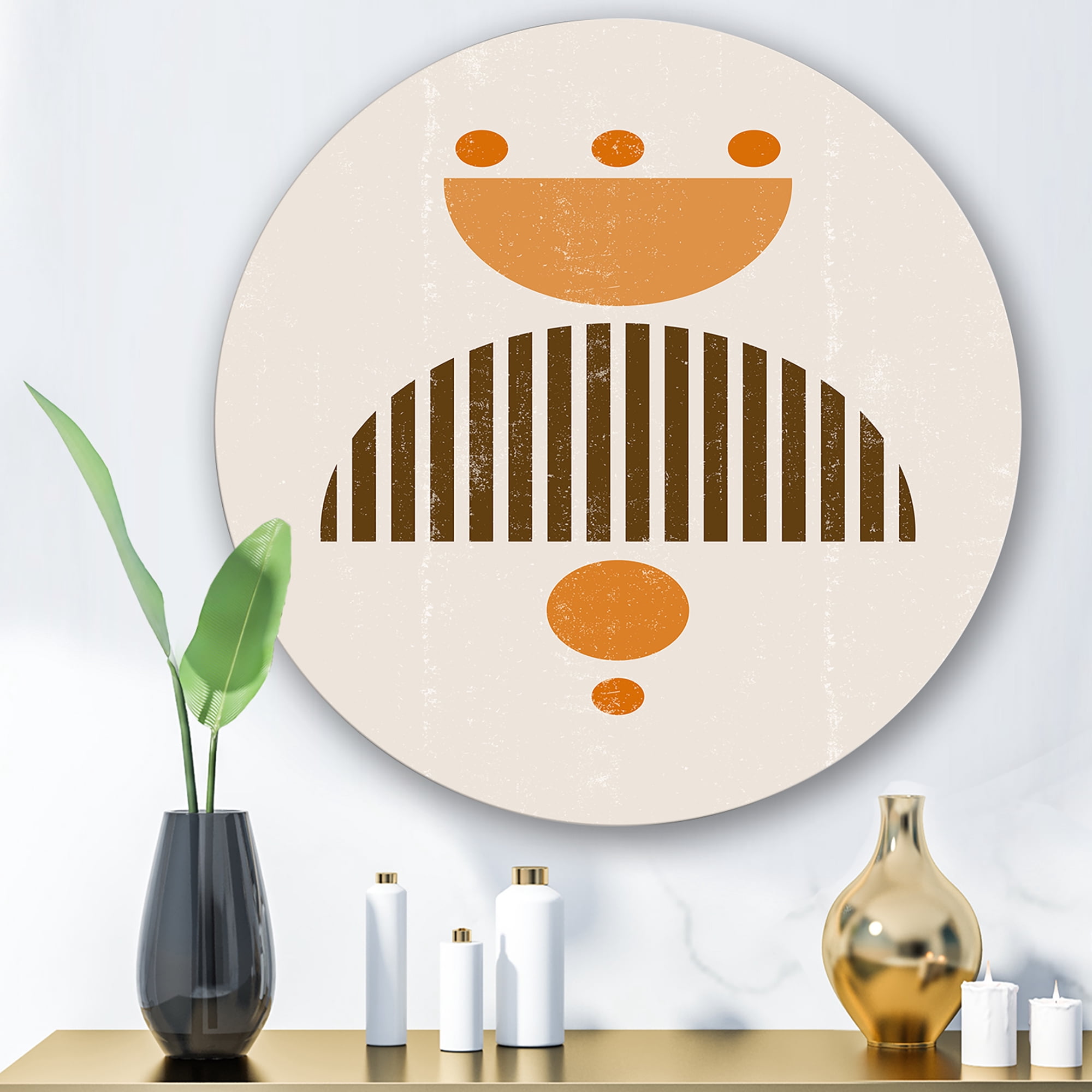 Designart 'Abstract Minimal Moon and Sun In Earth Tones II' Modern Circle Metal Wall Art 11x11 - Disc of 11